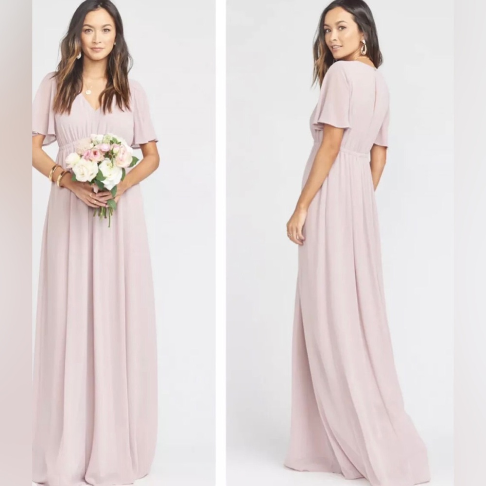 Show Me Your Mumu Bridesmaid NWT Emily Soft Beige Chiffon Maxi Dress Size Medium